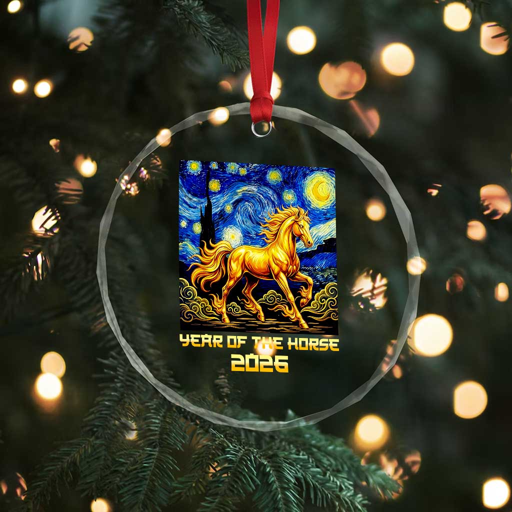 Year of the Horse Starry Night Inspired Graphic Crystal Glass Ornament Golden Horse Chinese Zodiac Art - Wonder Print Shop