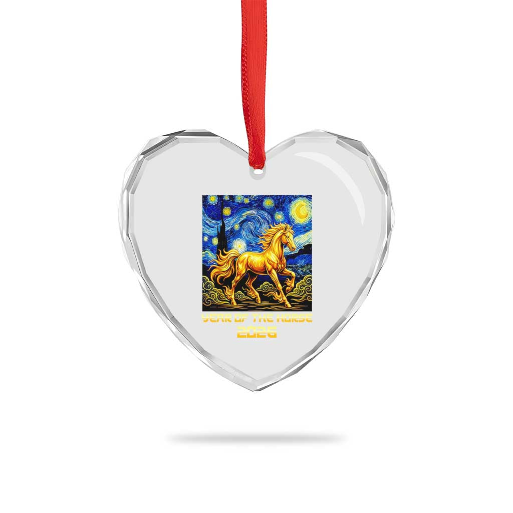 Year of the Horse Starry Night Inspired Graphic Heart Crystal Glass Ornament Golden Horse Chinese Zodiac Art - Wonder Print Shop