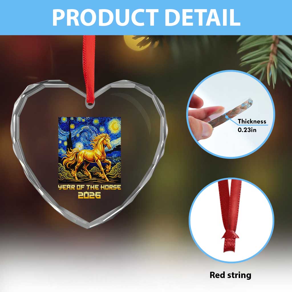 Year of the Horse Starry Night Inspired Graphic Heart Crystal Glass Ornament Golden Horse Chinese Zodiac Art - Wonder Print Shop