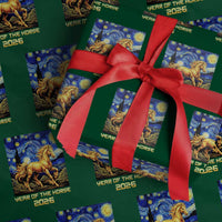 Year of the Horse Starry Night Inspired Graphic Wrapping Paper Roll Golden Horse Chinese Zodiac Art - Wonder Print Shop
