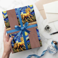 Year of the Horse Starry Night Inspired Graphic Wrapping Paper Roll Golden Horse Chinese Zodiac Art - Wonder Print Shop