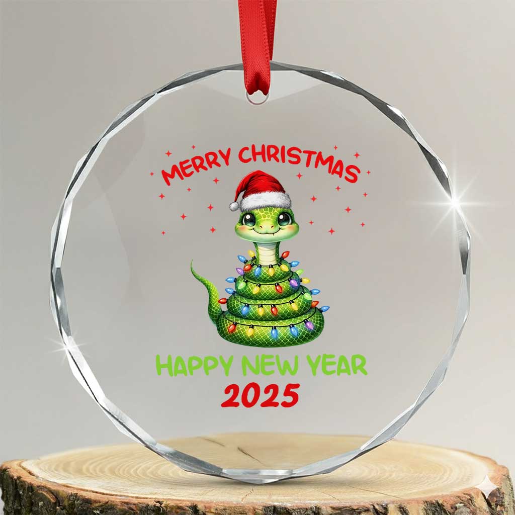 Year Of The Snake 2025 Crystal Glass Ornament Merry Xmas And Happy New Year Cute Snake TS09