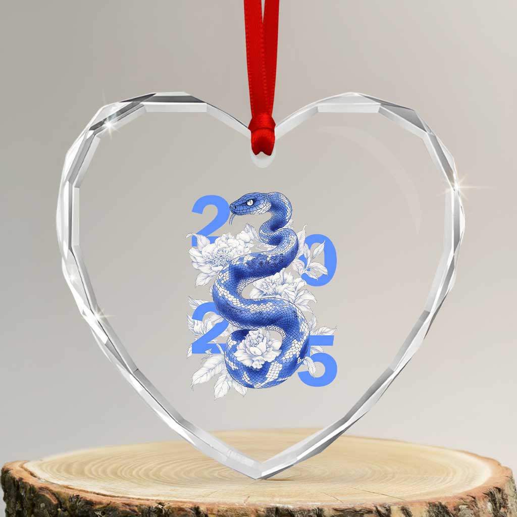 Year Of The Snake 2025 Heart Crystal Glass Ornament Chinese New Year Blue Snake - Wonder Print Shop