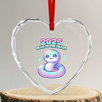 Year Of The Snake 2025 Heart Crystal Glass Ornament Cute Snake Happy New Year - Wonder Print Shop