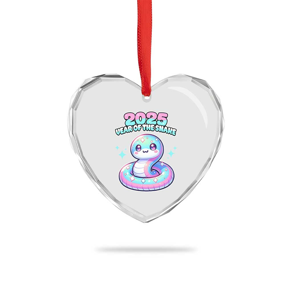 Year Of The Snake 2025 Heart Crystal Glass Ornament Cute Snake Happy New Year - Wonder Print Shop