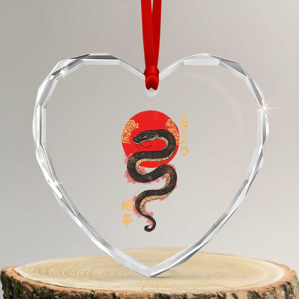 Year Of The Snake 2025 Heart Crystal Glass Ornament Lunar New Year Chinese Snake - Wonder Print Shop