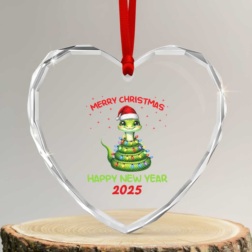 Year Of The Snake 2025 Heart Crystal Glass Ornament Merry Xmas And Happy New Year Cute Snake - Wonder Print Shop