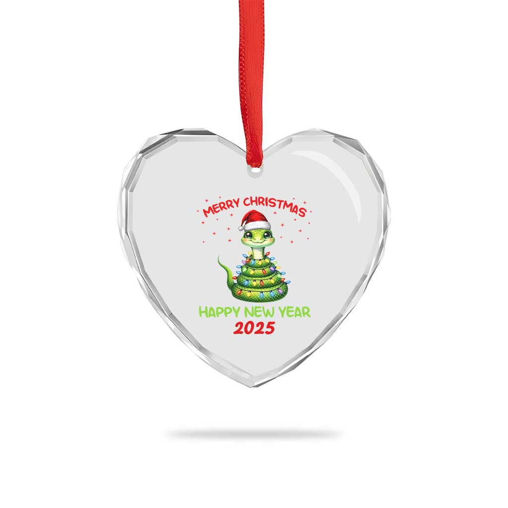 Year Of The Snake 2025 Heart Crystal Glass Ornament Merry Xmas And Happy New Year Cute Snake - Wonder Print Shop