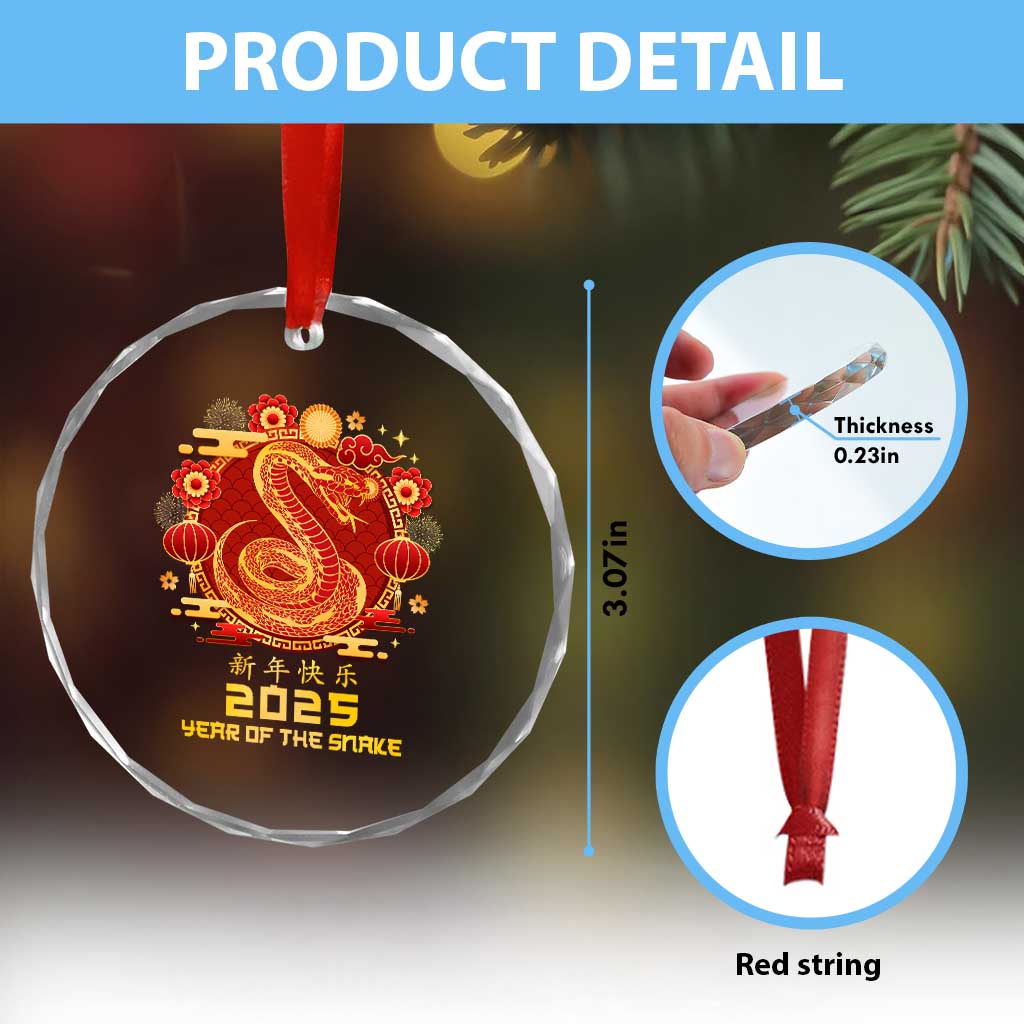 Year Of The Snake 2025 Lunar New Year Crystal Glass Ornament Zodiac Snake Charm Red Decor for Luck TS10