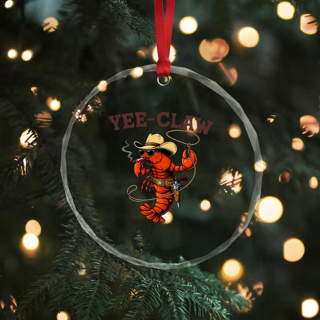 Yee Claw Southern Crawfish Crystal Glass Ornament Funny Seafood Party Graphic