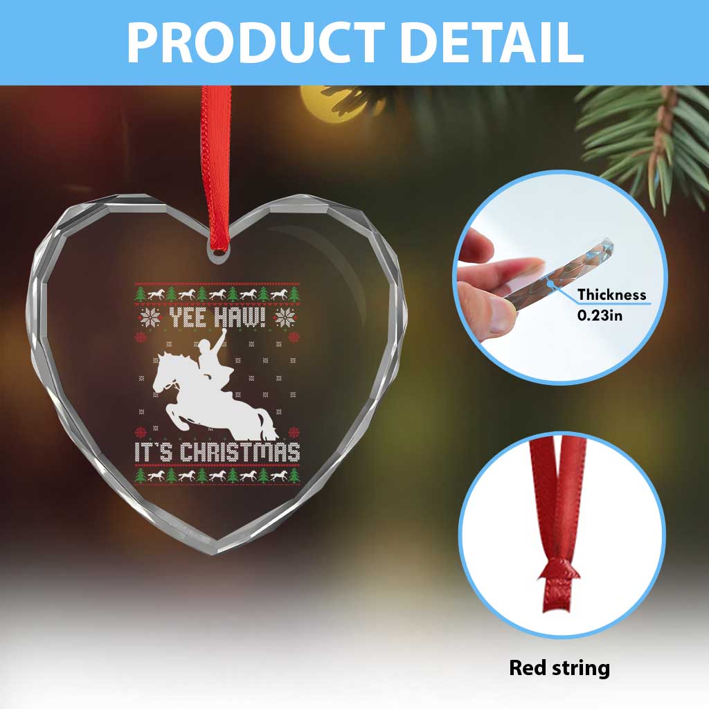 Yee Haw It Is Christmas Heart Crystal Glass Ornament Funny Ugly Xmas Rodeo Gift For Cowgirl - Wonder Print Shop