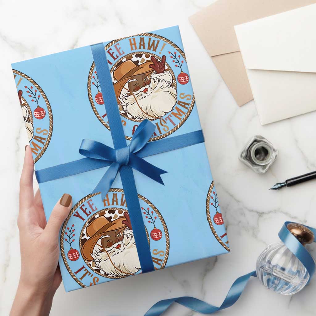 Yee Haw It Is Christmas Wrapping Paper Roll Funny Black Santa Cowboy - Wonder Print Shop