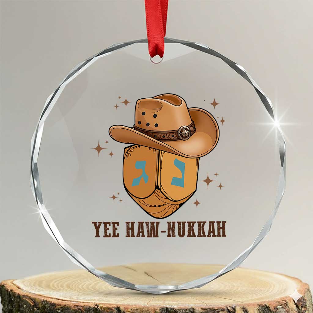 Yee Haw Nukkah Crystal Glass Ornament Funny Cowboy Hanukkah - Wonder Print Shop
