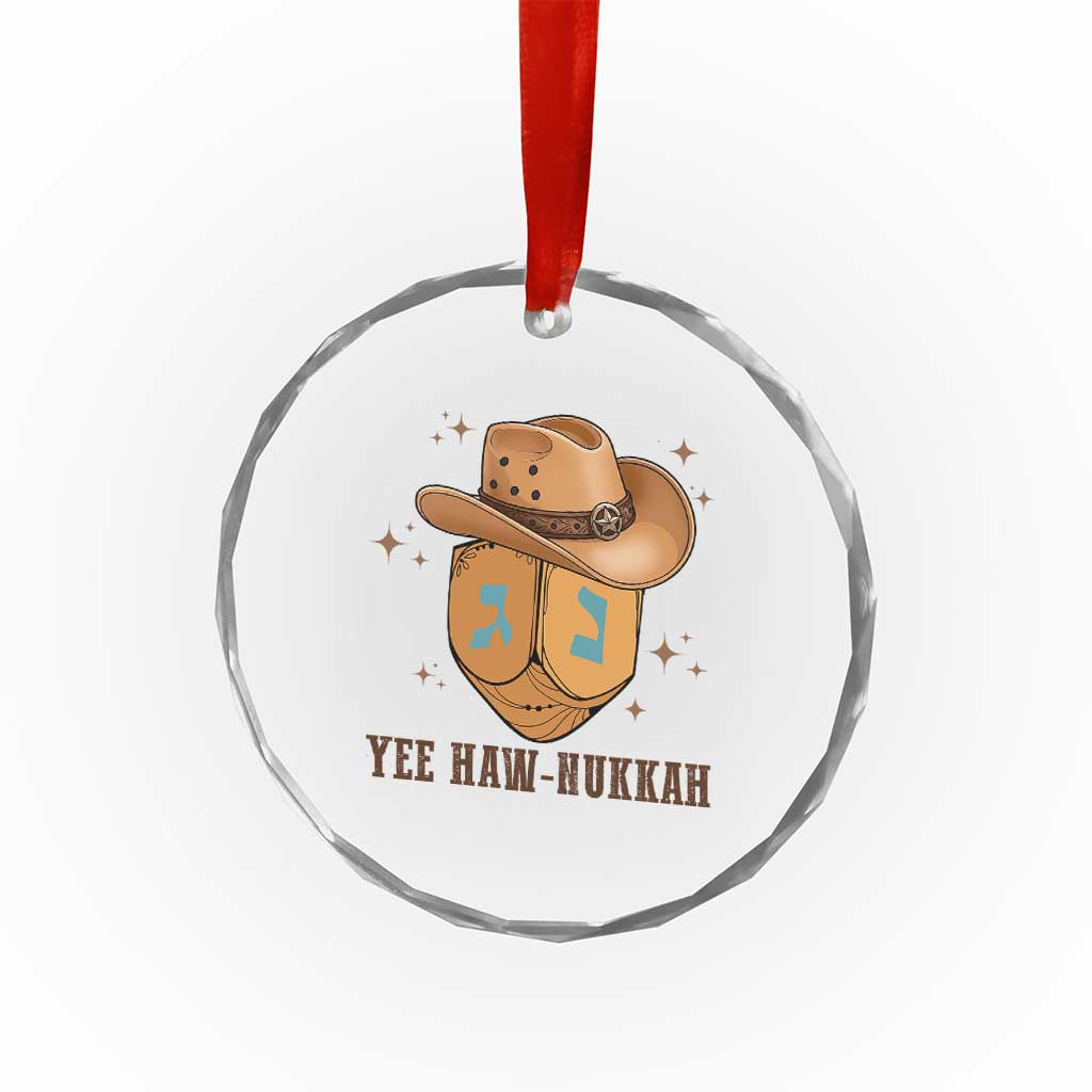 Yee Haw Nukkah Crystal Glass Ornament Funny Cowboy Hanukkah - Wonder Print Shop