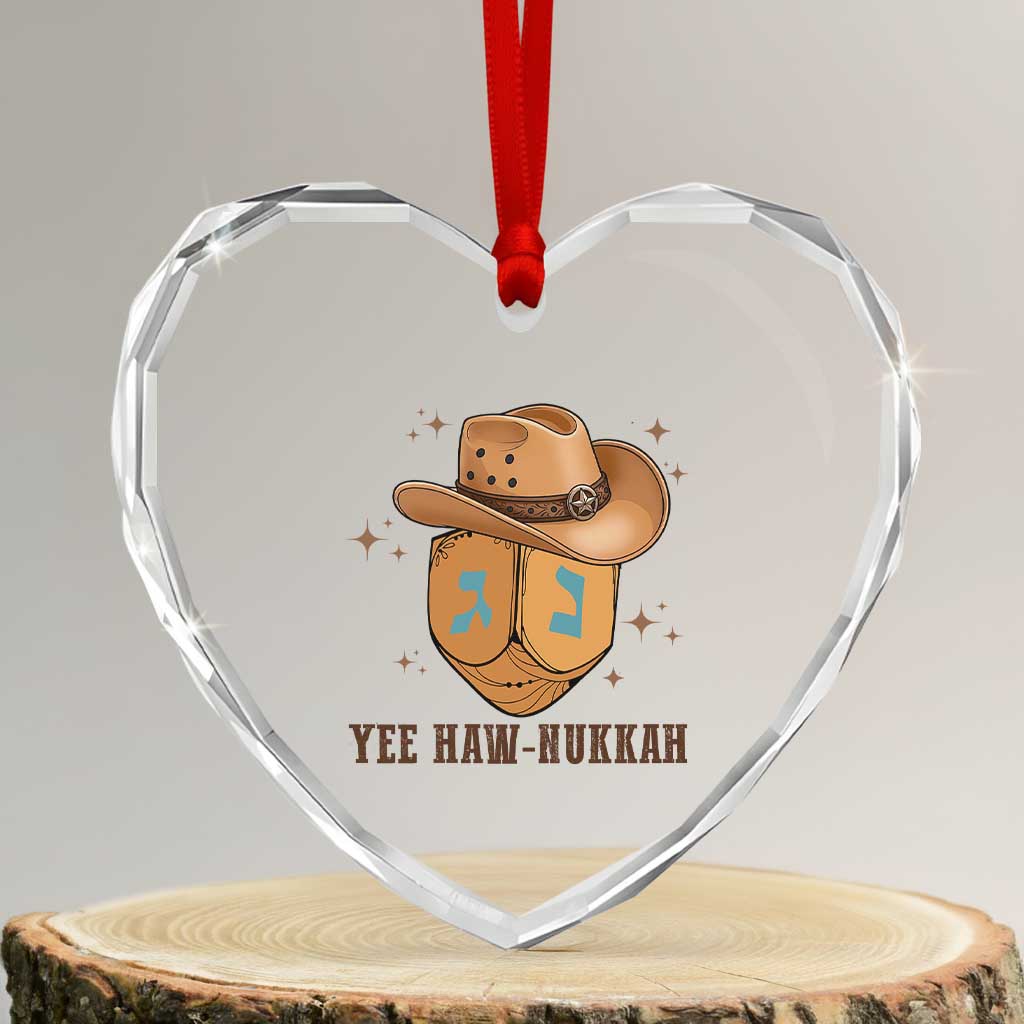 Yee Haw Nukkah Heart Crystal Glass Ornament Funny Cowboy Hanukkah - Wonder Print Shop