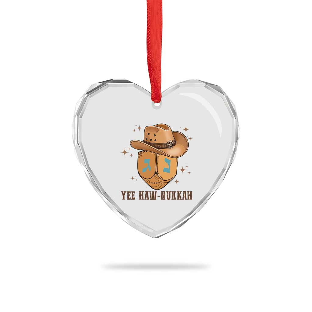 Yee Haw Nukkah Heart Crystal Glass Ornament Funny Cowboy Hanukkah - Wonder Print Shop
