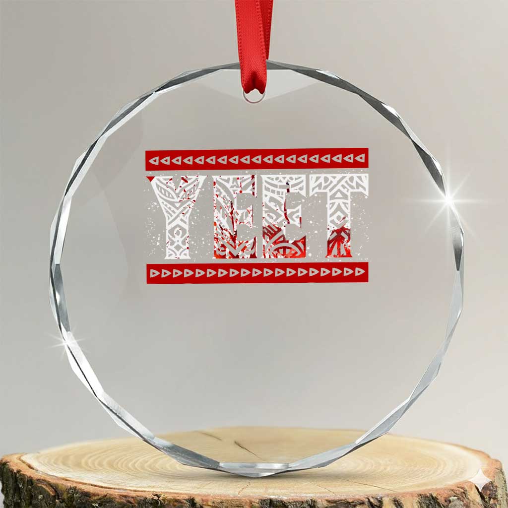 Yeet Funny Wrestling Slang Quote Tribal Art Blood Splatter Crystal Glass Ornament