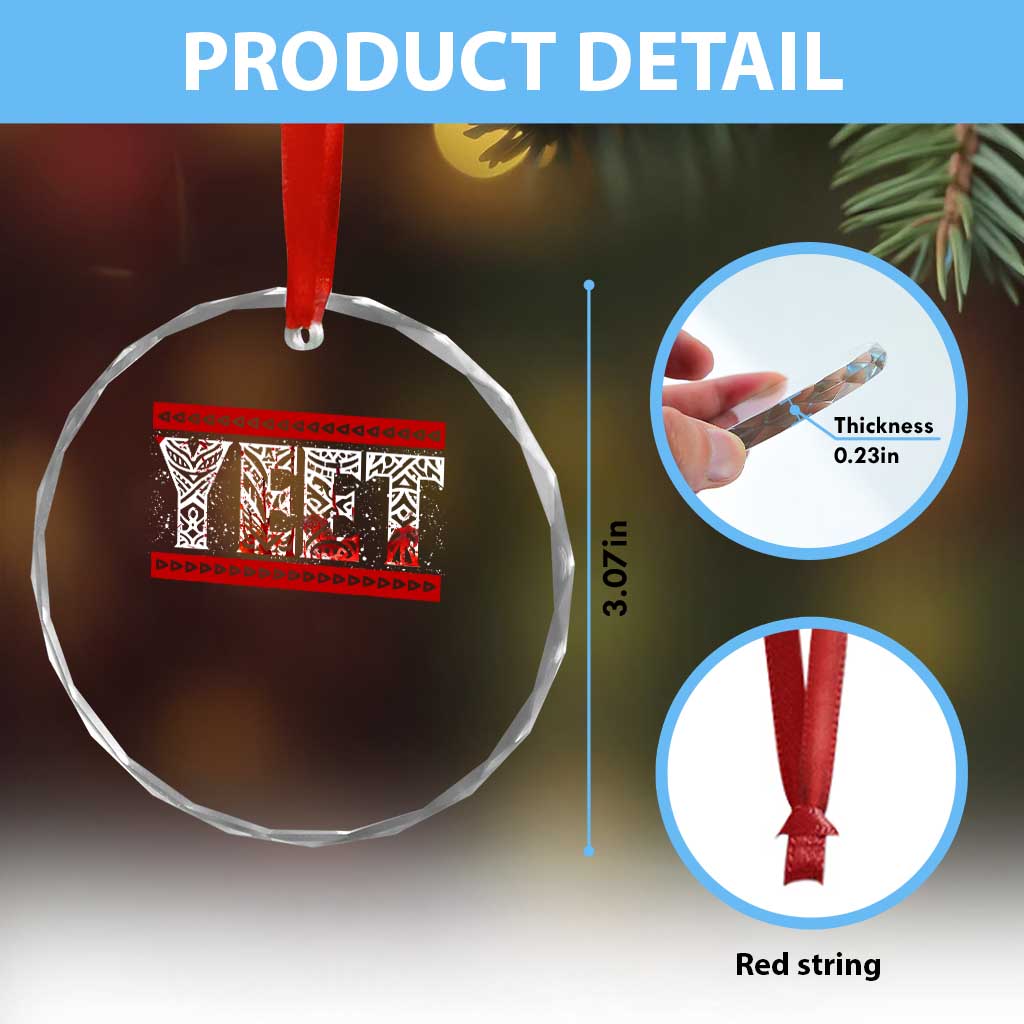 Yeet Funny Wrestling Slang Quote Tribal Art Blood Splatter Crystal Glass Ornament