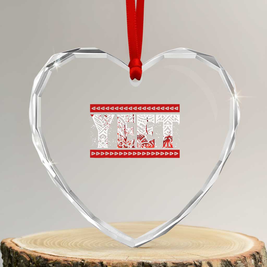 Yeet Funny Wrestling Slang Quote Tribal Art Blood Splatter Heart Crystal Glass Ornament
