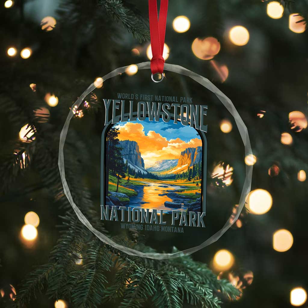 Yellowstone National Park Crystal Glass Ornament Worlds First NP Retro Vintage Graphic - Wonder Print Shop