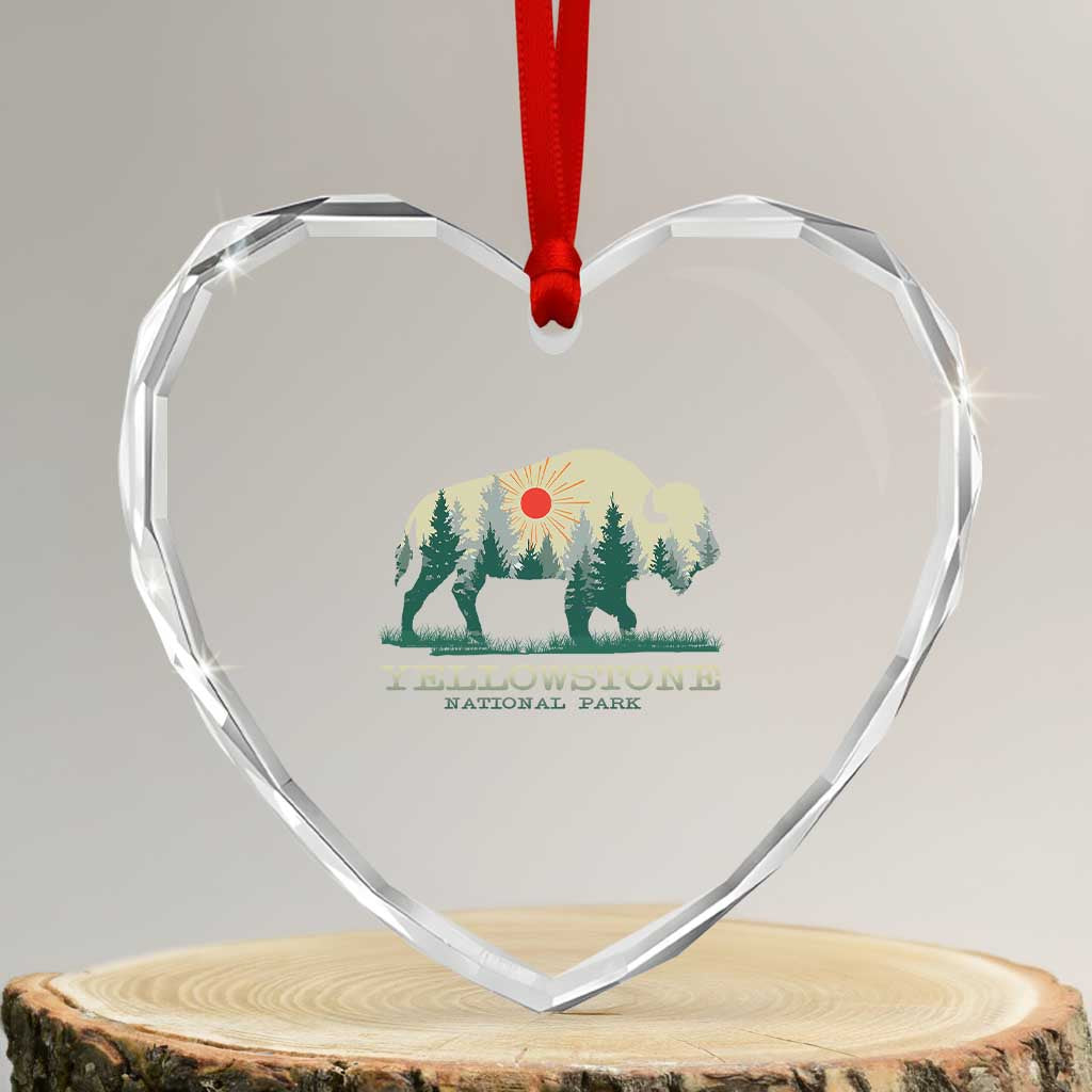 Yellowstone National Park Heart Crystal Glass Ornament Bison Nature Wildlife Outdoor Hiking Camping Forest - Wonder Print Shop