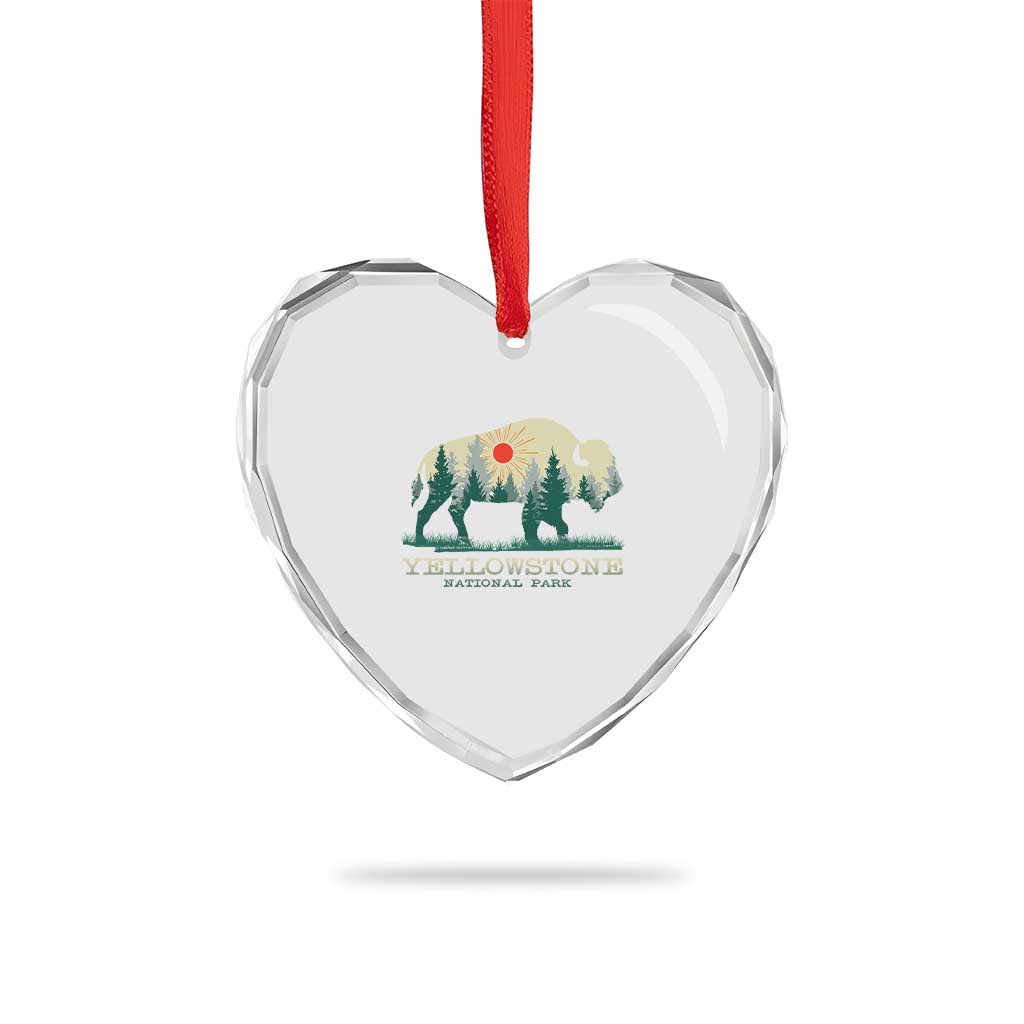 Yellowstone National Park Heart Crystal Glass Ornament Bison Nature Wildlife Outdoor Hiking Camping Forest - Wonder Print Shop