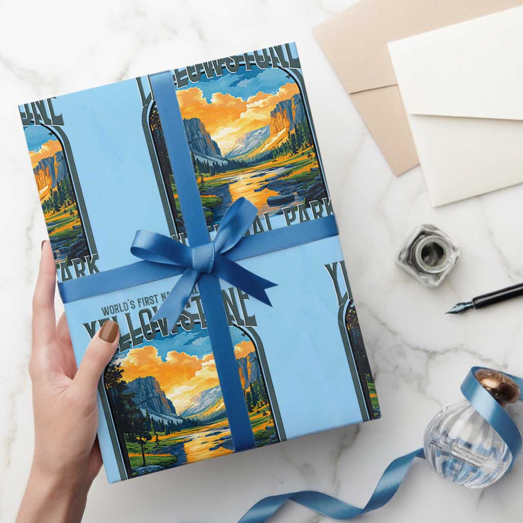 Yellowstone National Park Wrapping Paper Roll Worlds First NP Retro Vintage Graphic - Wonder Print Shop