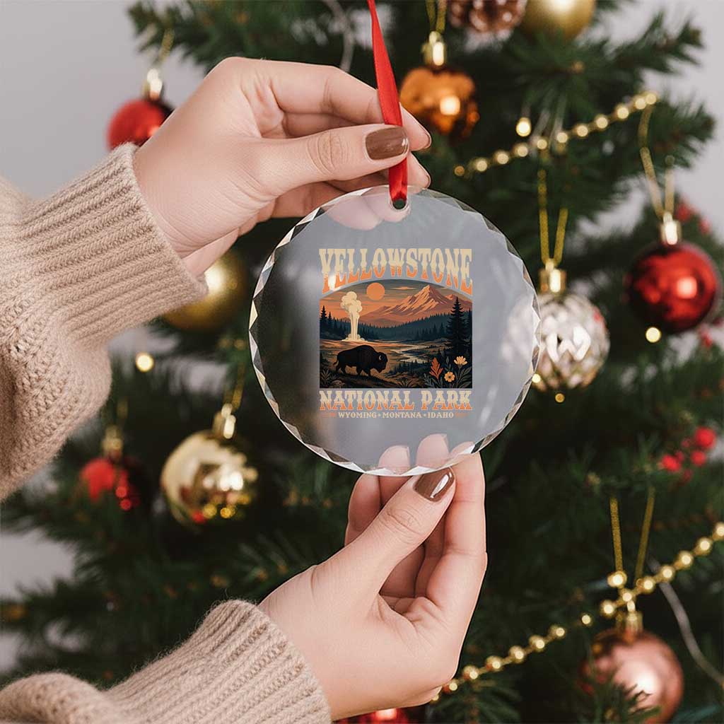 Yellowstone National Park Wyoming Montana Idaho Crystal Glass Ornament Vintage Bison Geyser