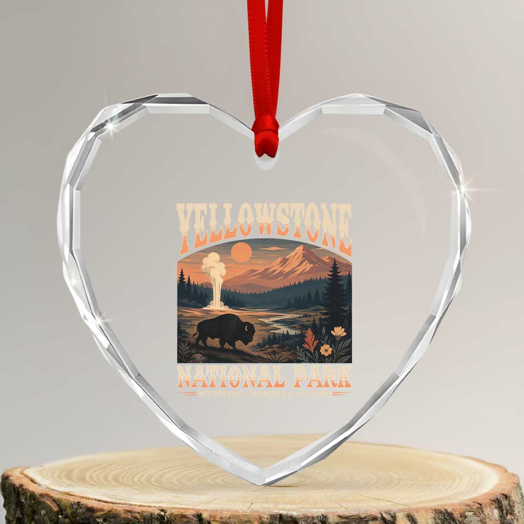 Yellowstone National Park Wyoming Montana Idaho Heart Crystal Glass Ornament Vintage Bison Geyser