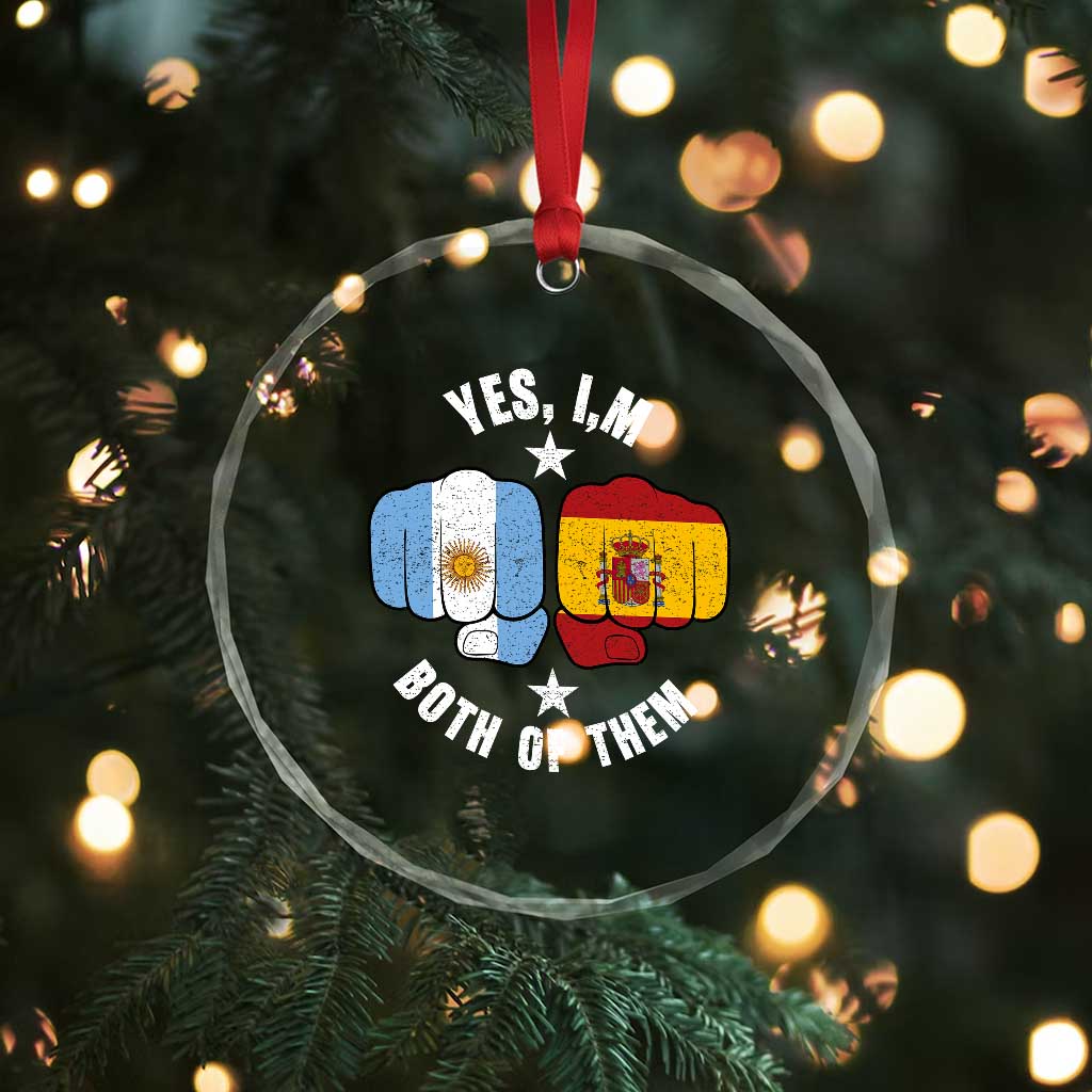 Yes Im Both Of Them Argentina Spain Fist Bump Graphic Crystal Glass Ornament Proud Spanish Argentine Dual Heritage Pride Match Day