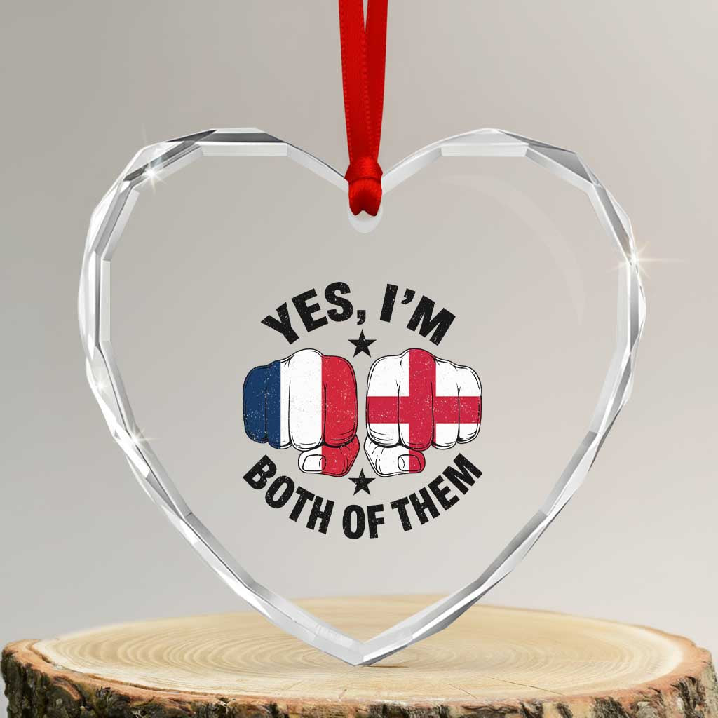 Yes Im Both Of Them France England Flag Fists Graphic Heart Crystal Glass Ornament French English Anglo Dual Pride Heritage
