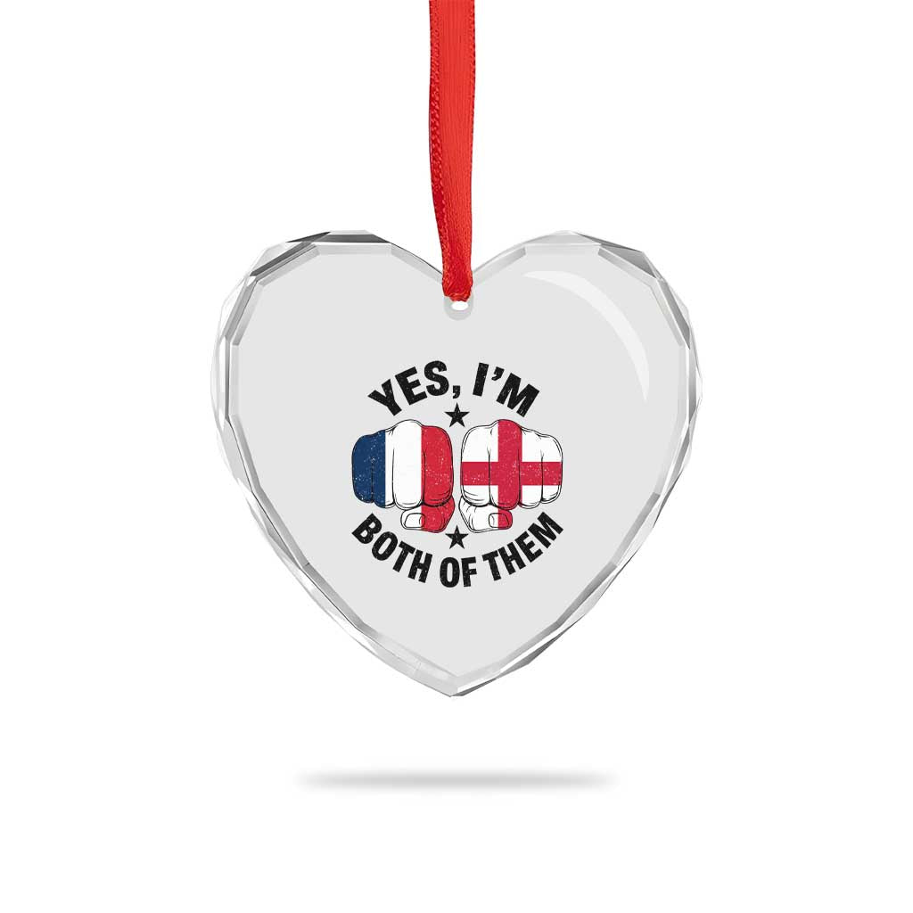 Yes Im Both Of Them France England Flag Fists Graphic Heart Crystal Glass Ornament French English Anglo Dual Pride Heritage
