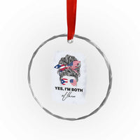 Yes I’m Both Puerto Rican American Crystal Glass Ornament Messy Bun Boricua Woman Pride