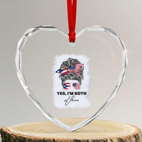 Yes I’m Both Puerto Rican American Heart Crystal Glass Ornament Messy Bun Boricua Woman Pride