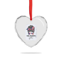 Yes I’m Both Puerto Rican American Heart Crystal Glass Ornament Messy Bun Boricua Woman Pride