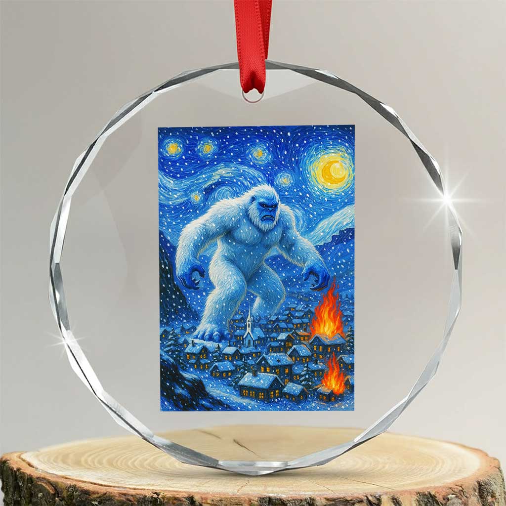Yeti Cryptid Christmas Crystal Glass Ornament Winter Monster Starry Night Xmas - Wonder Print Shop