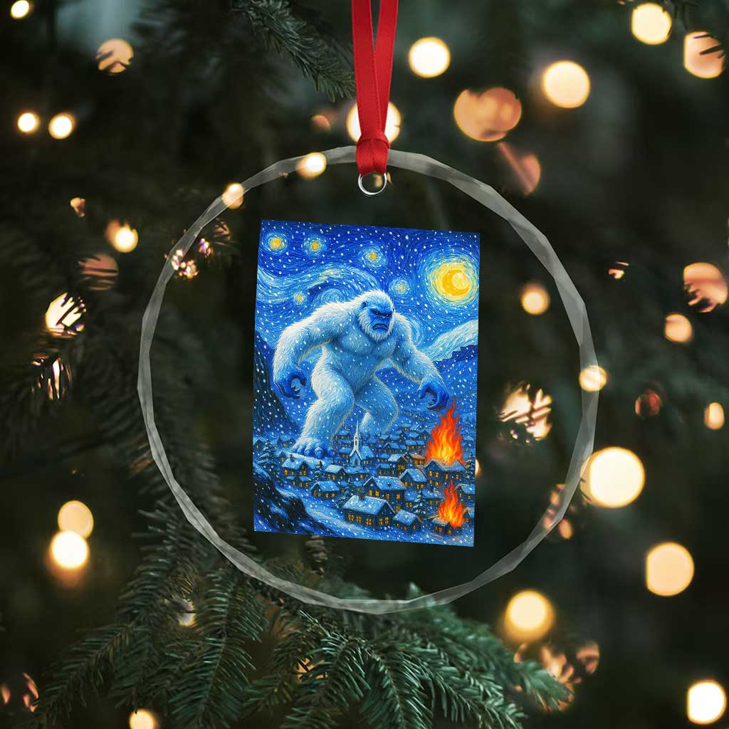 Yeti Cryptid Christmas Crystal Glass Ornament Winter Monster Starry Night Xmas - Wonder Print Shop
