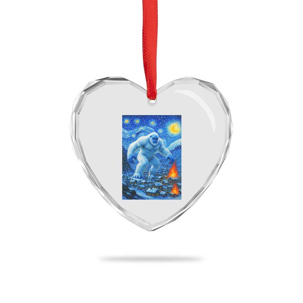 Yeti Cryptid Christmas Heart Crystal Glass Ornament Winter Monster Starry Night Xmas - Wonder Print Shop