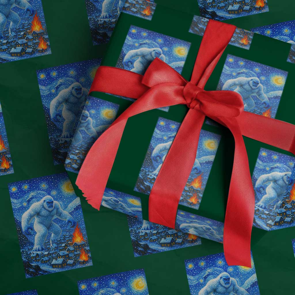 Yeti Cryptid Xmas Wrapping Paper Roll Winter Monster Starry Night Xmas - Wonder Print Shop