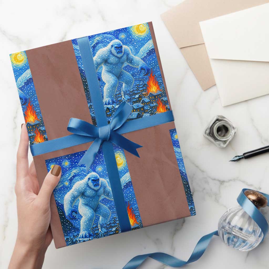 Yeti Cryptid Xmas Wrapping Paper Roll Winter Monster Starry Night Xmas - Wonder Print Shop
