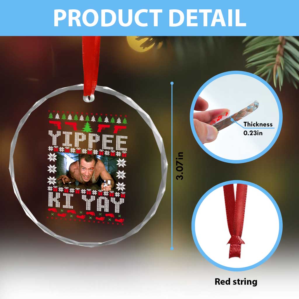 Yippee Ki Yay Crystal Glass Ornament Funny 80's Movie Xmas Gift Ugly Christmas - Wonder Print Shop