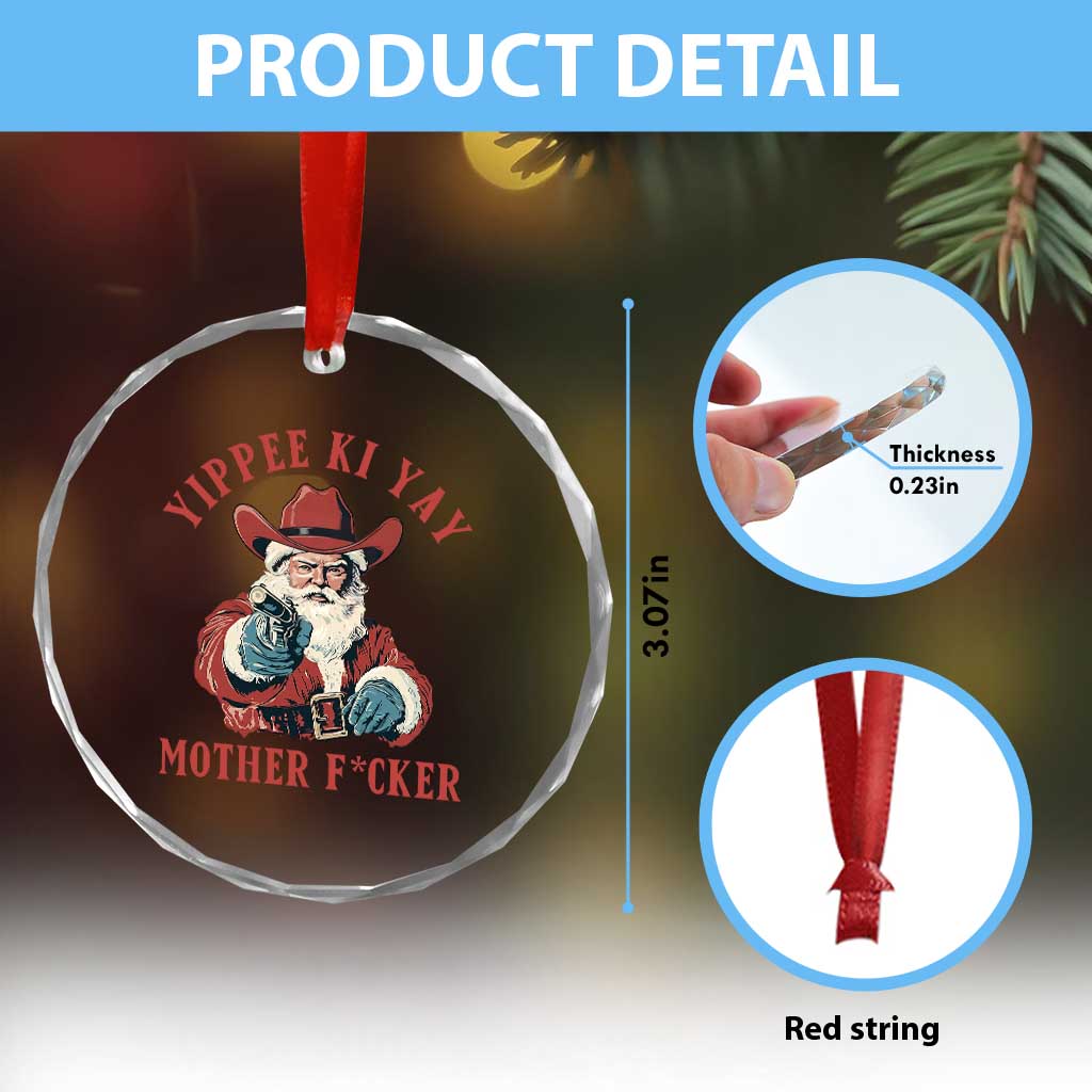 Yippee Ki Yay Mother Fcker Crystal Glass Ornament Funny Santa Gun Christmas - Wonder Print Shop