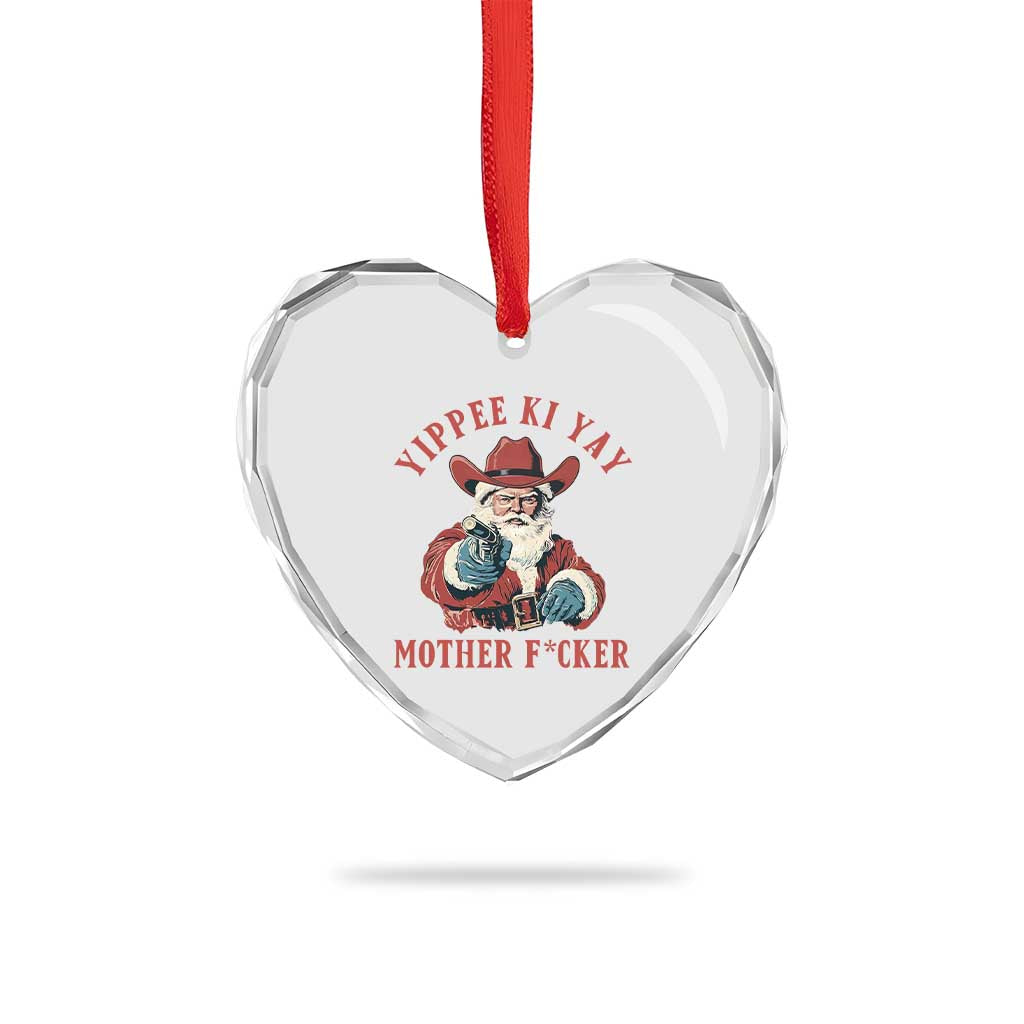 Yippee Ki Yay Mother Fcker Heart Crystal Glass Ornament Funny Santa Gun Christmas - Wonder Print Shop