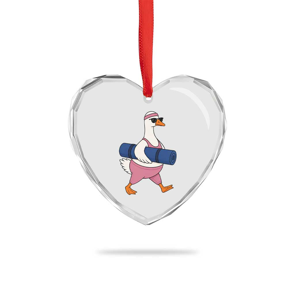 Yoga Goose Carrying Mat Heart Crystal Glass Ornament Funny Yogi Workout Fitness Graphic