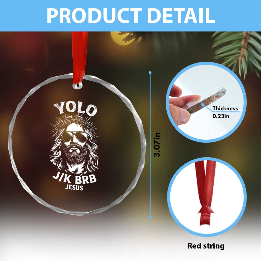 Yolo Jk BRB Jesus Crystal Glass Ornament Funny Easter Ressurection Christians - Wonder Print Shop
