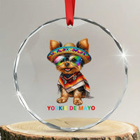 Yorkie De Mayo Crystal Glass Ornament Cinco De Mayo Dog Lover