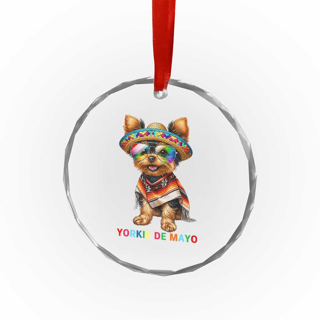 Yorkie De Mayo Crystal Glass Ornament Cinco De Mayo Dog Lover