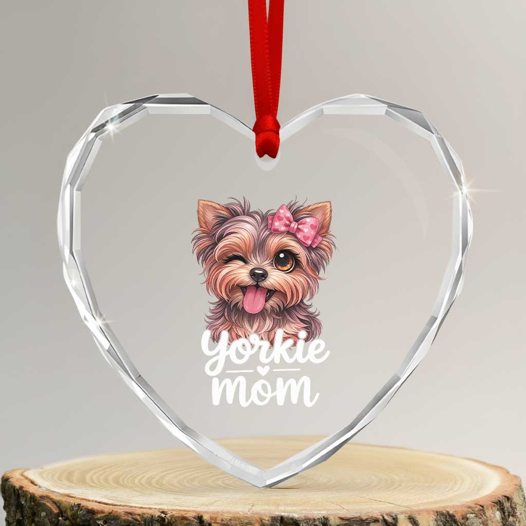 Yorkshire Terrier Dog Mom Heart Crystal Glass Ornament Cute Yorkie Puppy Gift