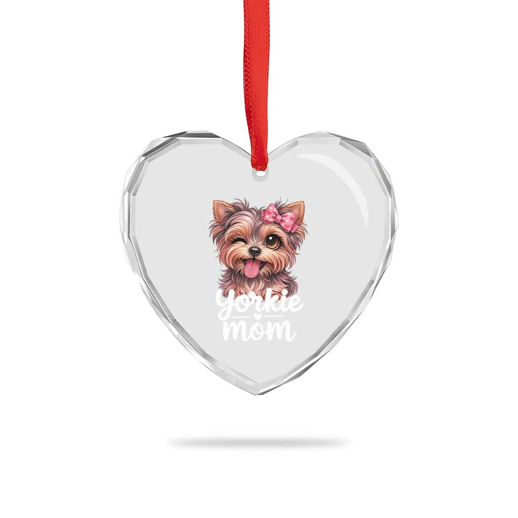 Yorkshire Terrier Dog Mom Heart Crystal Glass Ornament Cute Yorkie Puppy Gift