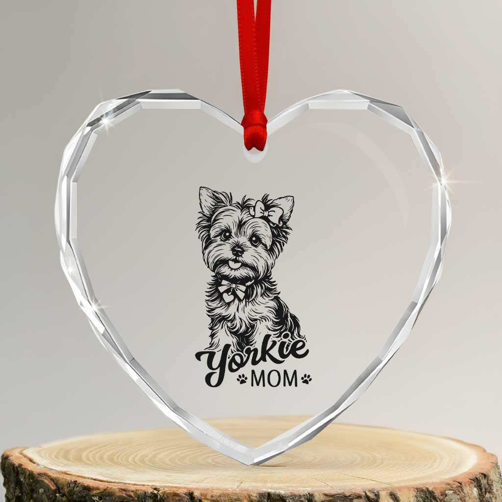 Yorkshire Terrier Mom Heart Crystal Glass Ornament Cute Yorkie Mama Puppy Gift